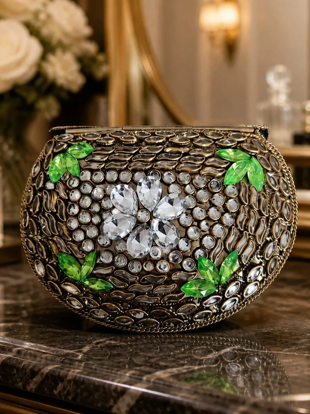 Embellished Green Crystal Evening Clutch